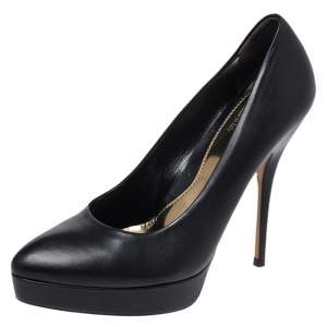 Pre Owned Gucci Black Leather Platform Pumps Size 36