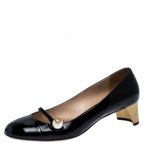 مملوكة مسبقًا Gucci Black Patent Leather Pearl Detail Mary Jane Pumps Size 40.5