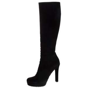 Pre Owned Gucci Black Suede Platform Knee High Boots Size 37.5