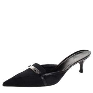 Gucci Black GG Canvas Pointed Toe Mules Size 39.5