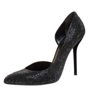 Gucci Black Crystal Embellished Satin and Suede Noah D'Orsay Pumps Size 39