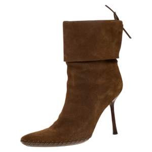 Pre Owned Gucci Camel Suede Leather Pointed Toe Ankle Boots Size 39