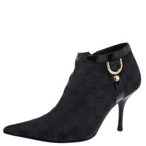 Pre Owned Gucci Black GG Canvas Pointed Toe Ankle Booties Size 36