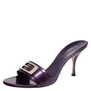 مملوكة مسبقًا Gucci Purple Glitter Patent Leather Open Toe Sandals Size 39.5