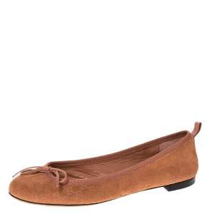 Pre Owned Gucci Brown Guccissima Suede Leather Ballet Flats Size 37.5