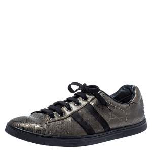 Gucci Metallic Olive Green/Black GG Imprime Canvas Web Low Top Sneakers Size 36