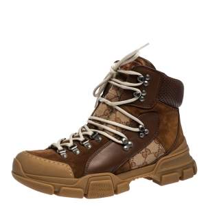 Gucci Brown GG Canvas, Leather and Suede Journey Hiker Boots Size 41.5