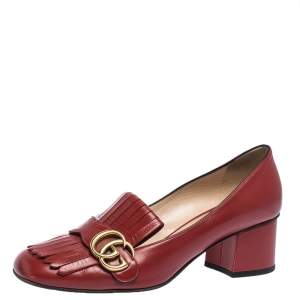Gucci Red Leather Fringe Marmont GG Loafer Pumps Size 39