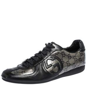 Gucci Black/Beige GG Coated Glitter Canvas Low Top Sneakers Size 37.5