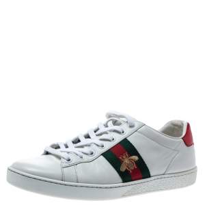 Pre Owned Gucci White Leather Ace Web Detail Low Top Sneakers Size 37.5 