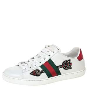 Gucci White Leather Ace Arrow Appliqué Low Top Sneakers Size 37