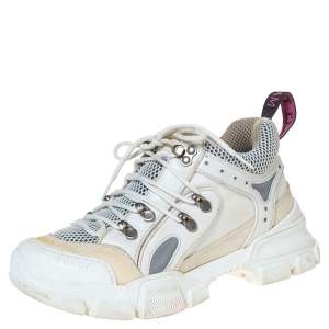 Gucci White/Cream Mesh and Leather Flashtrek Sneakers Size 37