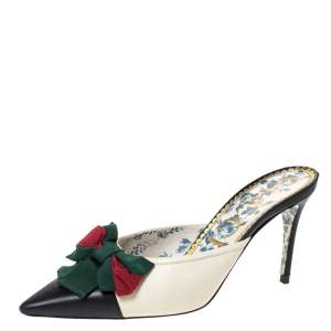 مملوكة مسبقًا Gucci Two Tone Web Bow Embellished Jane Slide Mules Size 40