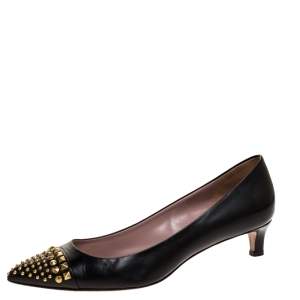 Pre Owned Gucci Black Leather Coline Studded Pointed Pumps Size 38