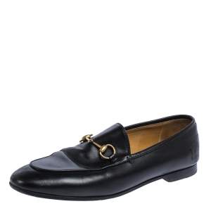 Pre Owned Gucci Black Leather Betis Glamour Loafers Size 38