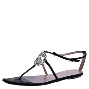 Pre Owned صندل إصبع فلات غوتشي سويدي أسود مزخرف كريستال مقاس 41