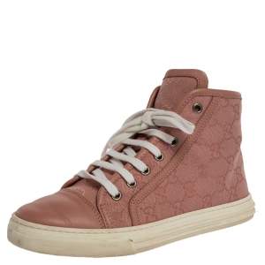 Gucci Pink GG Supreme Canvas and Leather Cap Toe High Top Sneakers Size 35