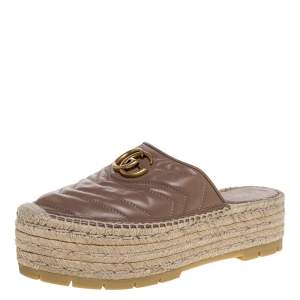 Pre Owned حذاء سلايد إسبادريل غوتشي مارمونت نعل سميك مزين جي جي جلد بيج مقاس 38