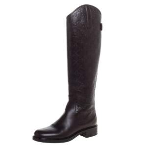 Gucci Dark Brown Guccissima Leather Knee Length Riding Boots Size 38.5