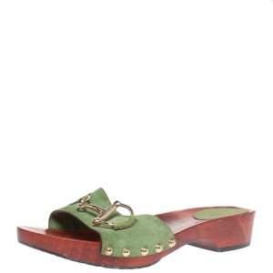 مملوكة مسبقًا Gucci Green Suede And Leather Icon Bit Clogs Size 40.5