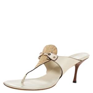 Pre Owned صندل سلايد غوتشي ايكونبيت جلد ثعبان و جلد كريمي مقاس 41