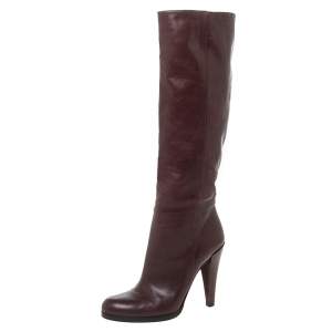 Pre Owned Gucci Brown Leather Elizabeth Knee Mid Calf Boots Size 38