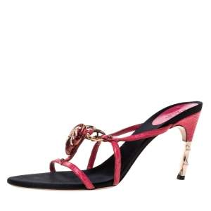 مملوكة مسبقًا Gucci x Tom Ford Pink Leather Snake Head Embellished Slide Sandals Size 41