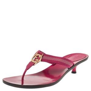 Pre Owned Gucci Pink Magenta Canvas Vintage GG Web Logo Sandals Size 38.5