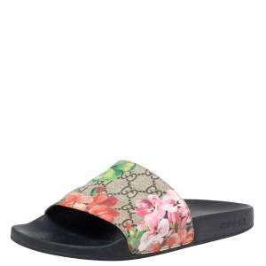 Pre Owned Gucci Multicolor GG Floral Canvas Flat Slides Size 38 