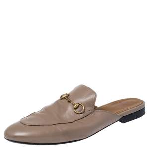 Pre Owned حذاء سلايد غوتشي "برينستاون" مزين هورسبيت جلد بيج داكن مقاس 42