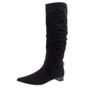 Gucci Black Suede Scrunch Calf Length Boots Size 39
