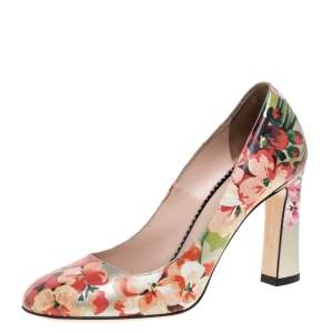 Pre Owned Gucci Multicolor Floral Printed Leather Blooms Pumps Size 37