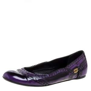 Gucci Black/Purple Brogue Leather Ballet Flats Size 39