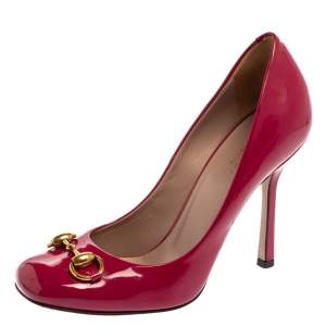 Pre Owned Gucci Pink Patent Leather Horsebit Pumps Size 36