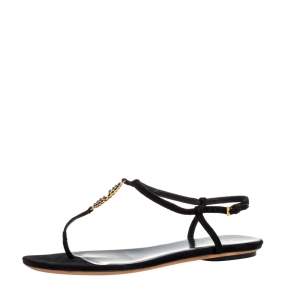 مملوكة مسبقًا Gucci Black Suede Interlocking GG Beads Embellished Flat Sandals Size 36