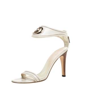 Pre Owned Gucci White Leather GG Interlocking Open Toe Sandals Size 40