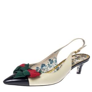 مملوكة مسبقًا Gucci White Leather Jane Bow Slingback Sandals Size 37