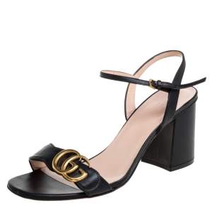 مملوكة مسبقًا Gucci Black Leather GG Marmont Ankle Strap Sandals Size 38
