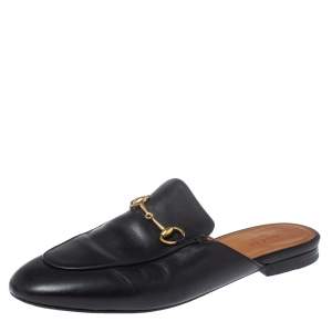 Pre Owned حذاء سلايد غوتشي برينس تاون هورسبيت جلد أسود مقاس 38.5