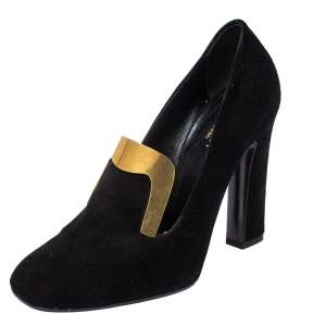 مملوكة مسبقًا Gucci Black Suede Alma Classic Loafer Pumps Size 38.5
