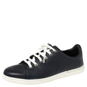 Gucci Navy Blue Leather Low Top Sneakers Size 37.5