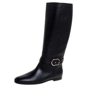 مملوكة مسبقًا Gucci Black Leather Sachalin Interlocking Double G Riding Boots Size 40  