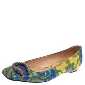 مملوكة مسبقًا Gucci  Multicolor Brocade Fabric Dionysus Ballet Flats Size 37.5