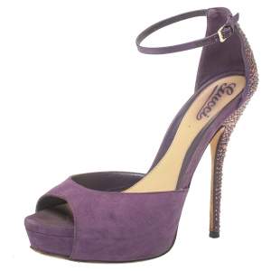 Gucci  Purple Suede Embellished Ankle Strap Sandals Size 37