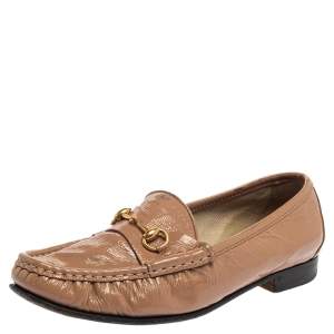 Gucci Beige Patent Leather 1953 Horsebit Slip On Loafers Size 36 
