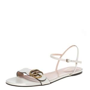 Pre Owned صندل فلات غوتشي جي جي مارمونت جلد أبيض مقاس 39