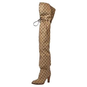 Gucci Beige GG Canvas Lisa Thigh High Boots Size 36
