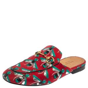 Gucci Tricolor Jacquard Fabric Horsebit Princetown Bees Flat Mules Size 37