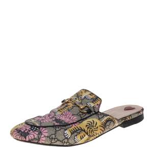 Pre Owned Gucci Multicolor GG Supreme Bengal Princetown Mule Sandals Size 40