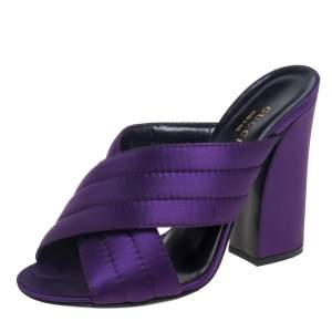 مملوكة مسبقًا Gucci Purple Satin Webby Quilted Block CrissCross Sandals Size 37.5